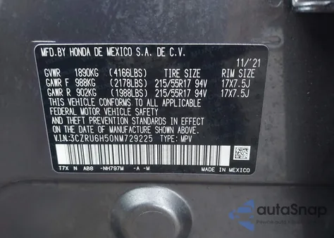 2022 Honda Hr-V Awd Ex z USA, uszkodzony, nr VIN 3CZRU6H50NM729225